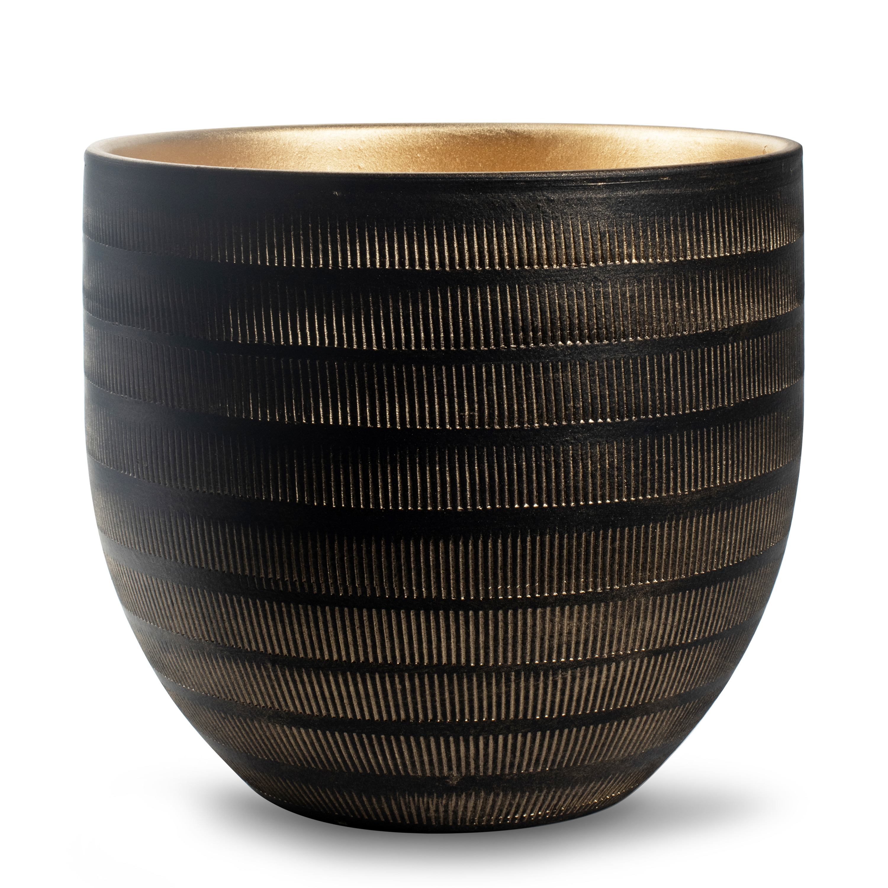 Jodeco Plantenpot/bloempot Beau - zwart/goud - keramiek - D29 x H26 cm -