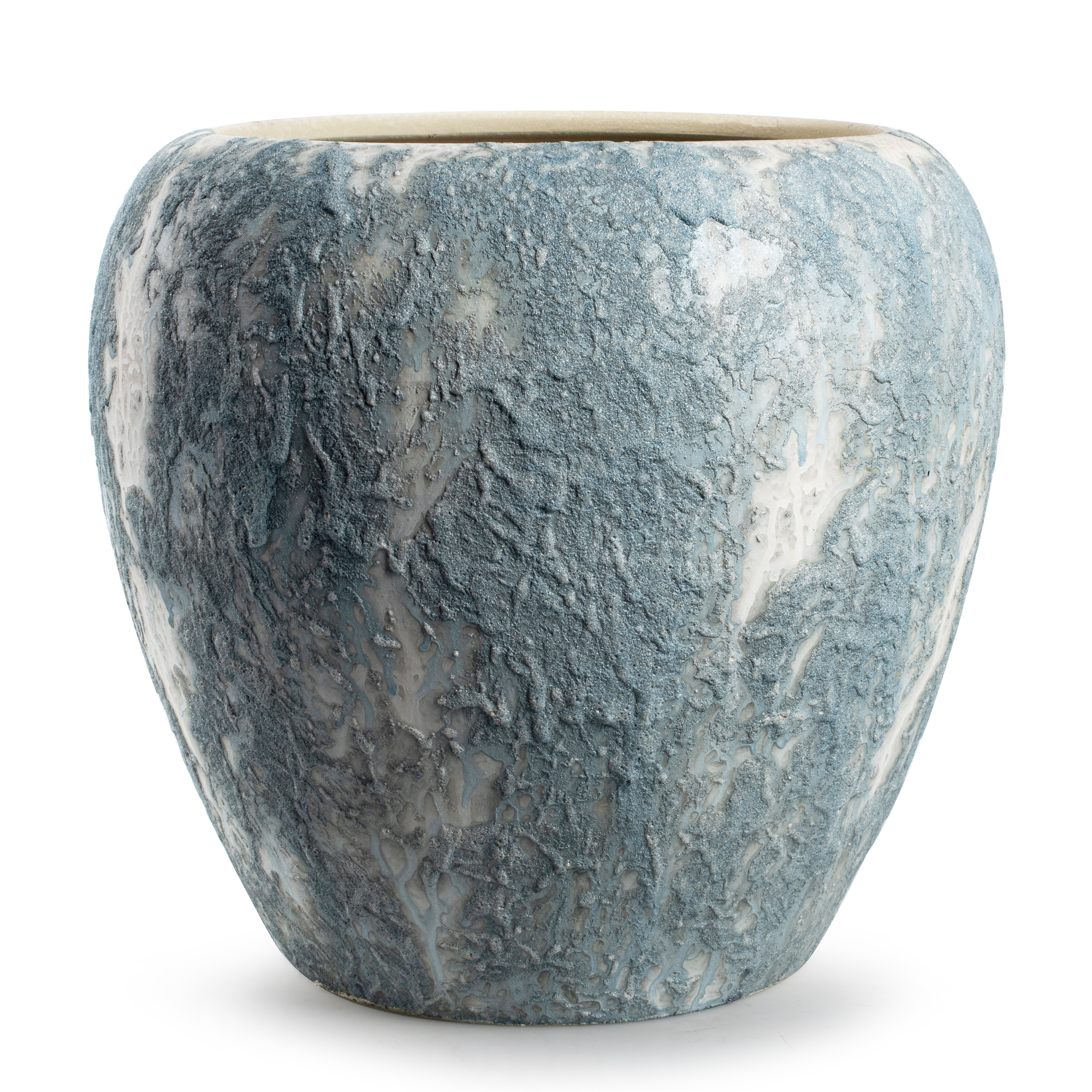 Jodeco Plantenpot/bloempot Marble - wit/ijsblauw - keramiek - D29 x H26 cm -