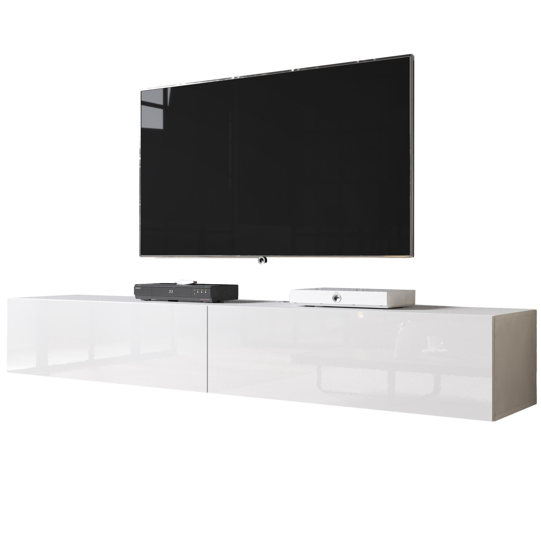 Home Style Zwevend Tv-meubel Slide 2D 200 cm breed hoogglans wit
