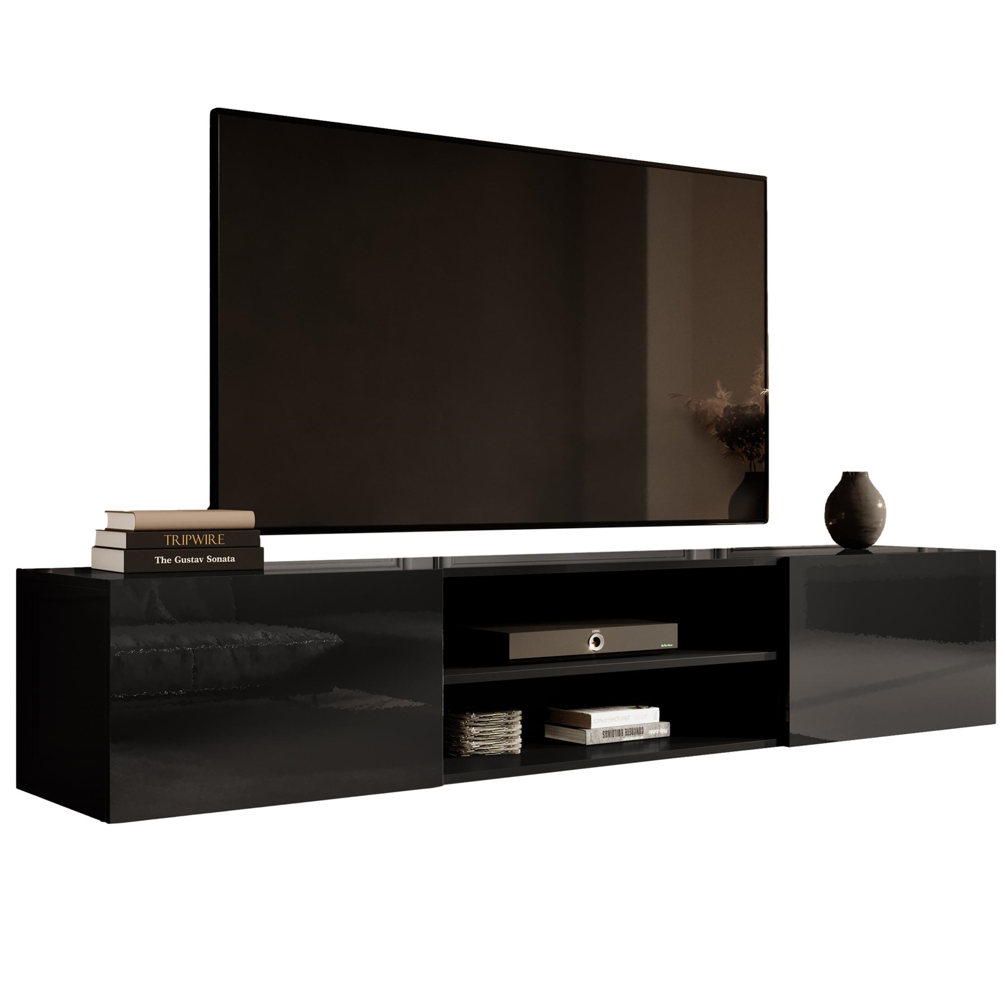 Home Style Zwevend Tv-meubel Slide 200 cm breed hoogglans zwart
