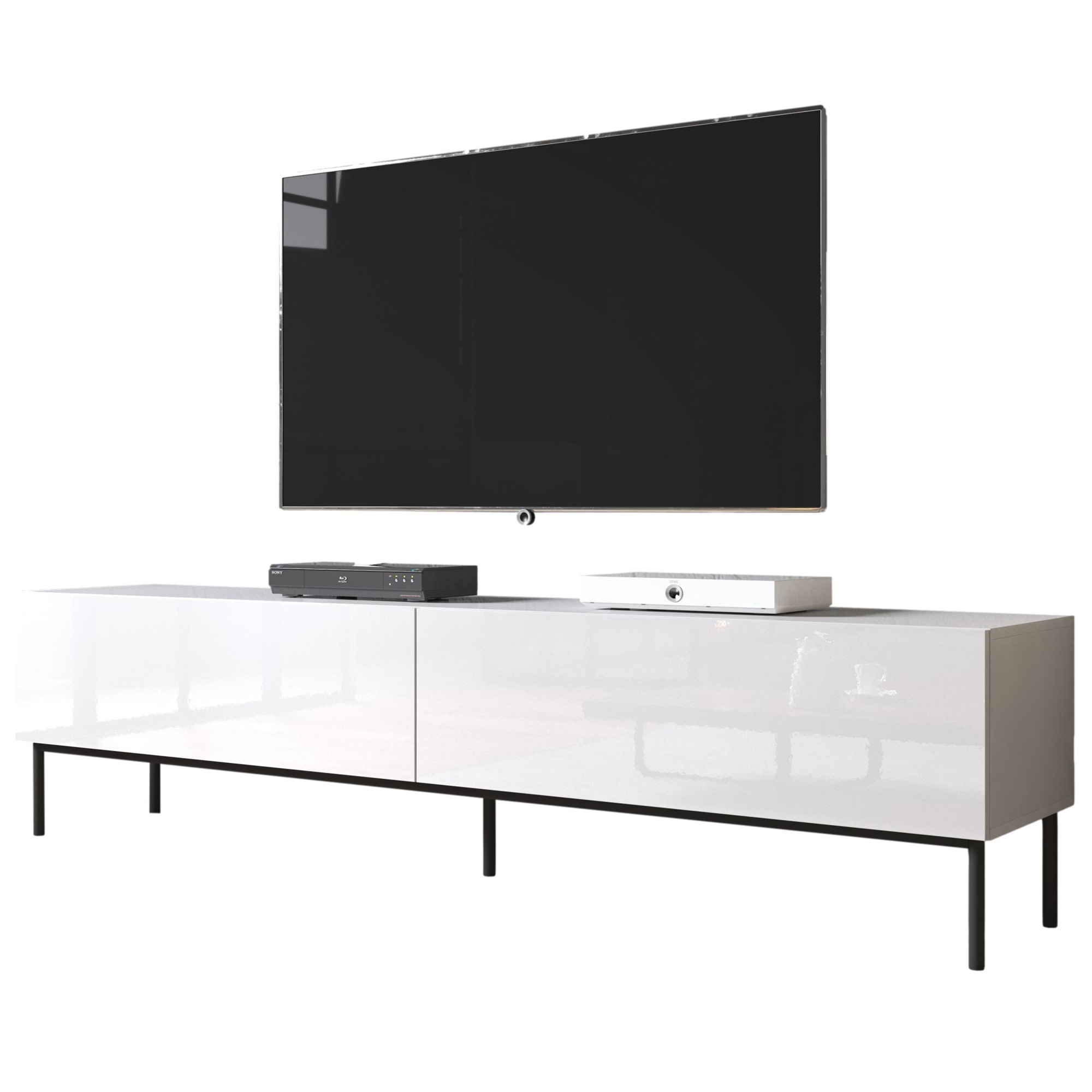 Home Style Tv-meubel Slide 2D 200 cm breed hoogglans wit met zwarte poten