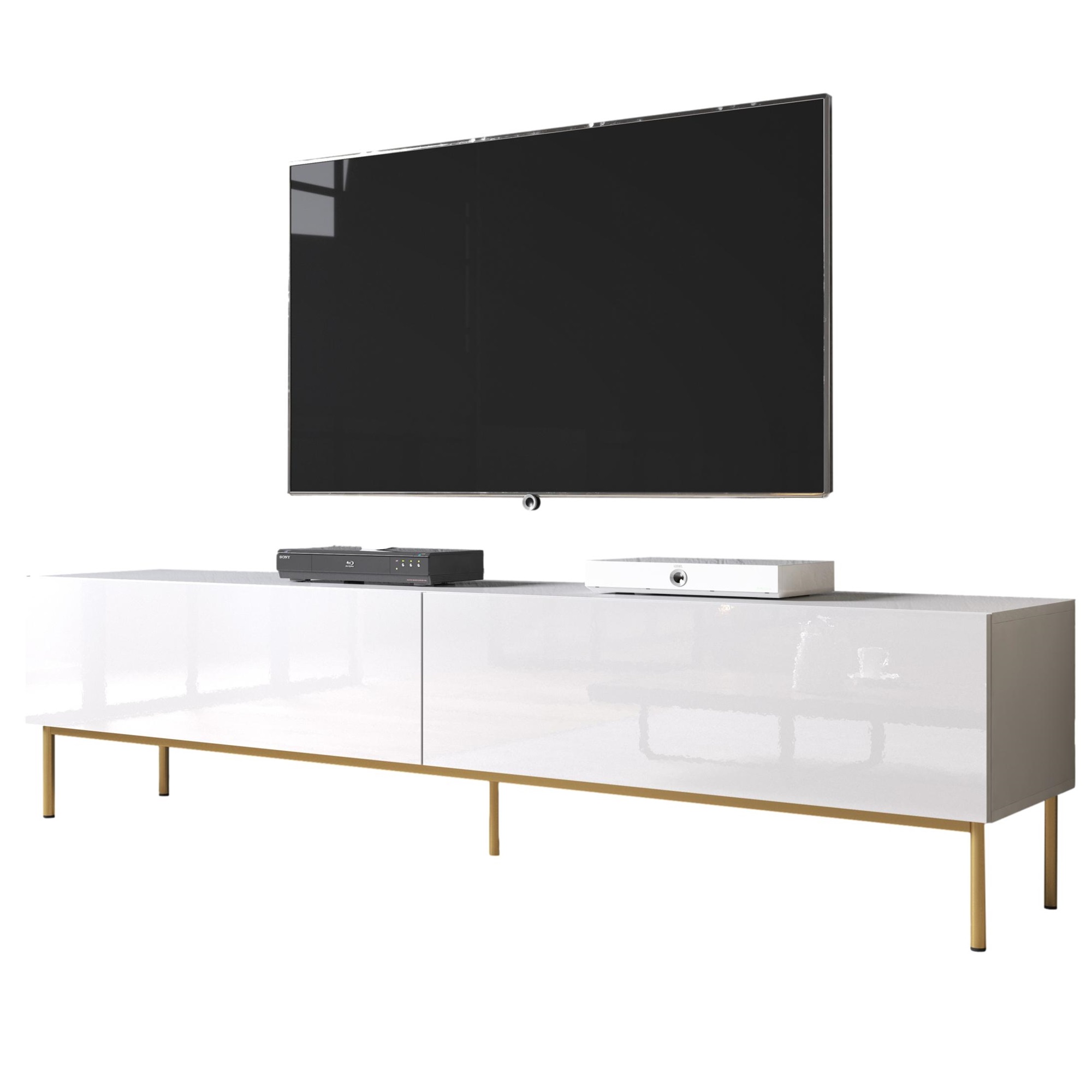 Home Style Tv-meubel Slide 2D 200 cm breed hoogglans wit met goude poten