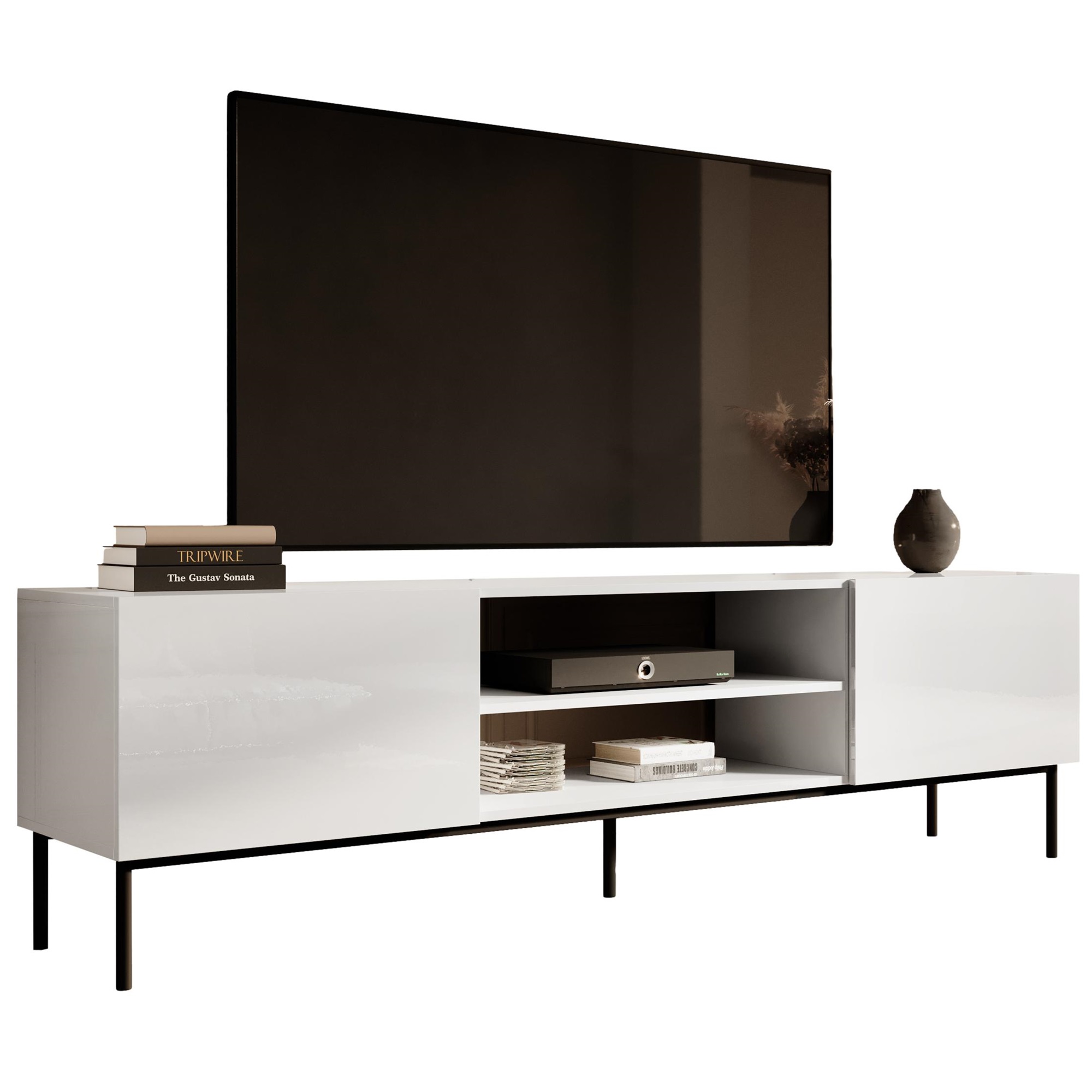 Home Style Tv-meubel Slide 200 cm breed hoogglans wit met zwarte poten