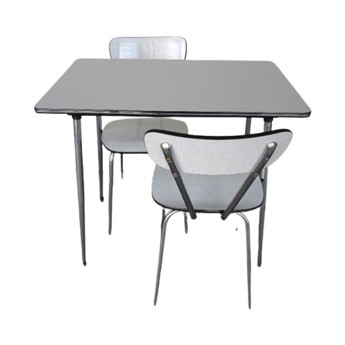 Whoppah Formica Dining Table + 2 Chairs Chrome/Plastic - Tweedehands