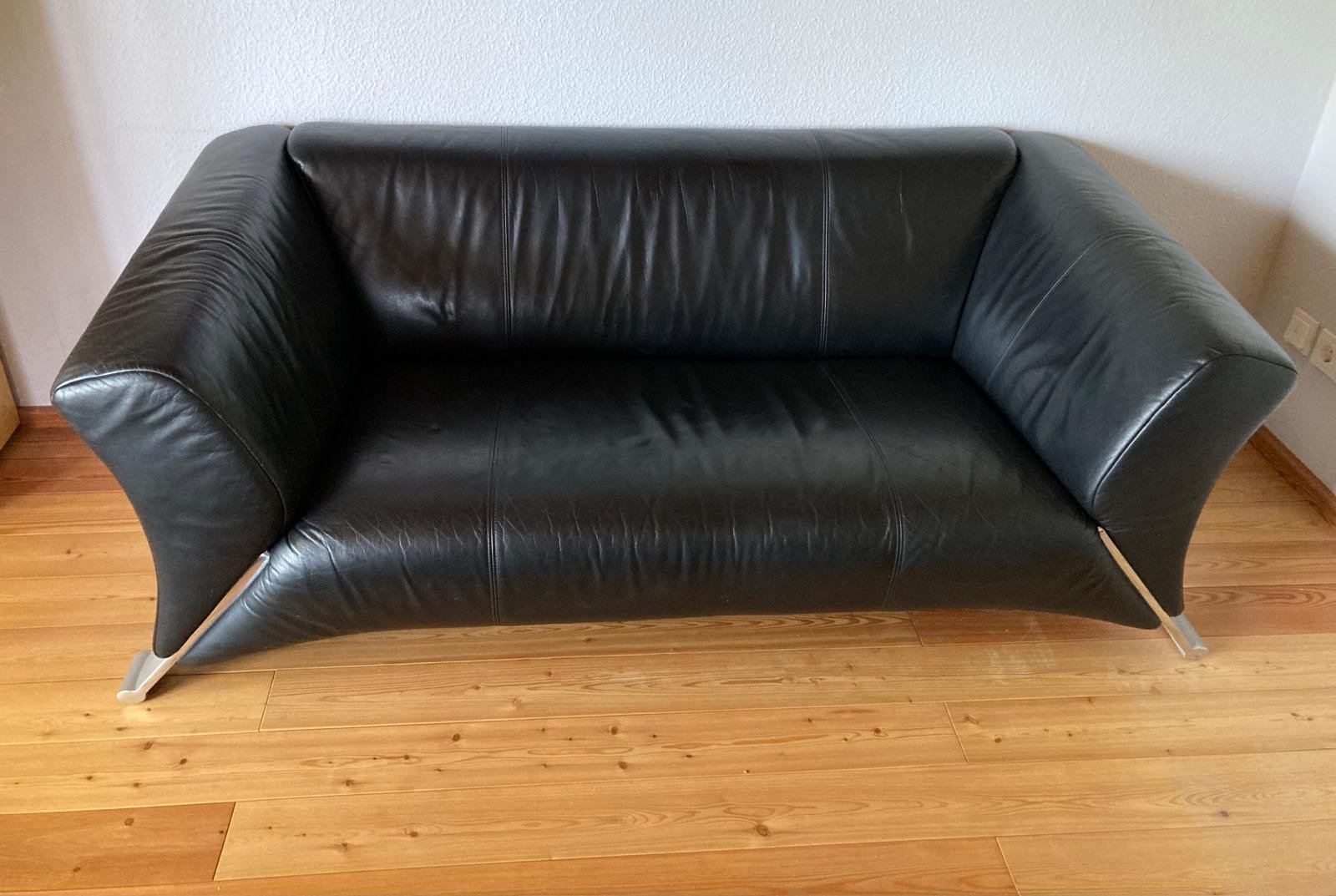 Rolf Benz Leder Sofa schwarz Leather - Tweedehands