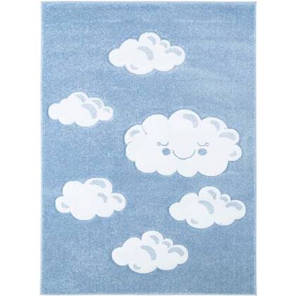 Tapeso Vloerkleed kinderkamer Wolken 3D - blauw - 80x150 cm