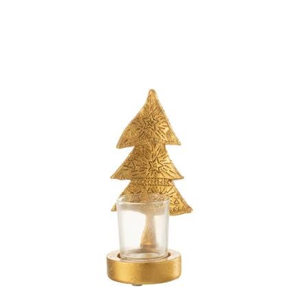 J-Line Kaarshouder kerstboom - theelichthouder - kunststof - goud