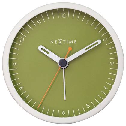NeXtime  Tafel Wekker 9x9x7.5 cm - Stil - Wit|Groen - Metaal -