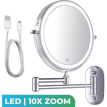 Mirlux Make Up Spiegel met LED Verlichting - 10X Vergroting - Chroom