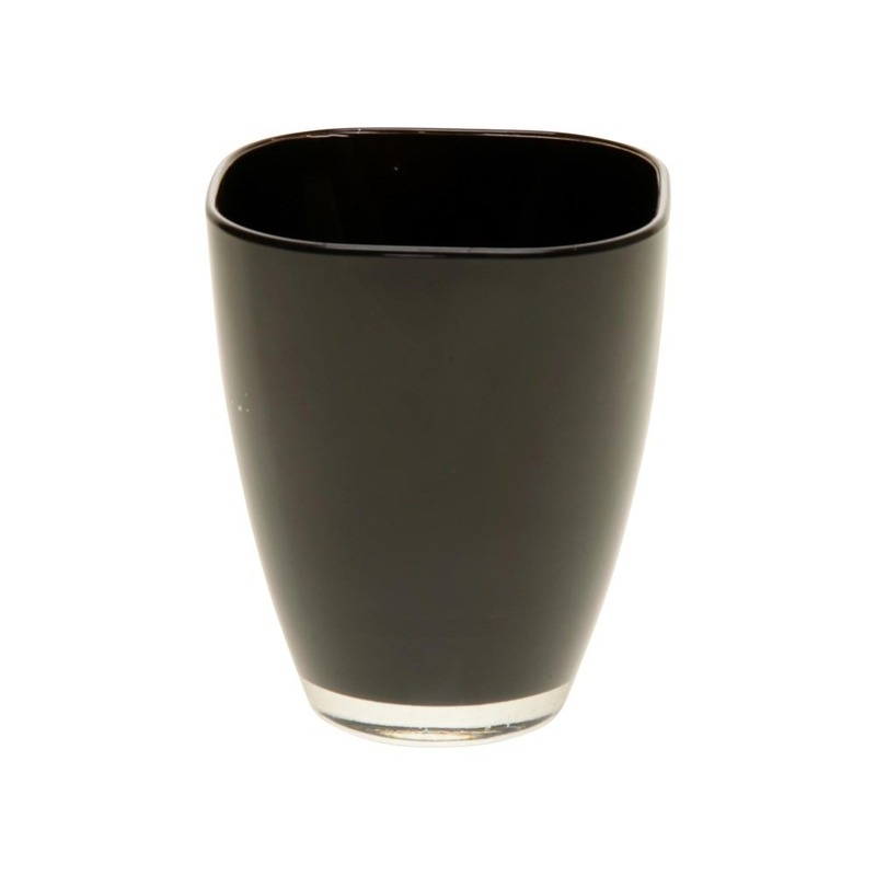 Merkloos Bellatio Design zwarte vierkante vaas van glas 17cm -