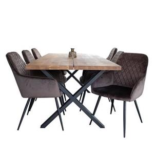 Hioshop Moss eethoek , 1 eetkamertafel en 6 eetkamerstoelen,