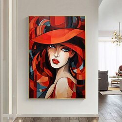Light in the box handgeschilderde vintage dame met rode hoed canvas muur decor charmante blik kunst retro huisdecoratie muur kunst huisdecor uitgerekt frame klaar om op te hangen