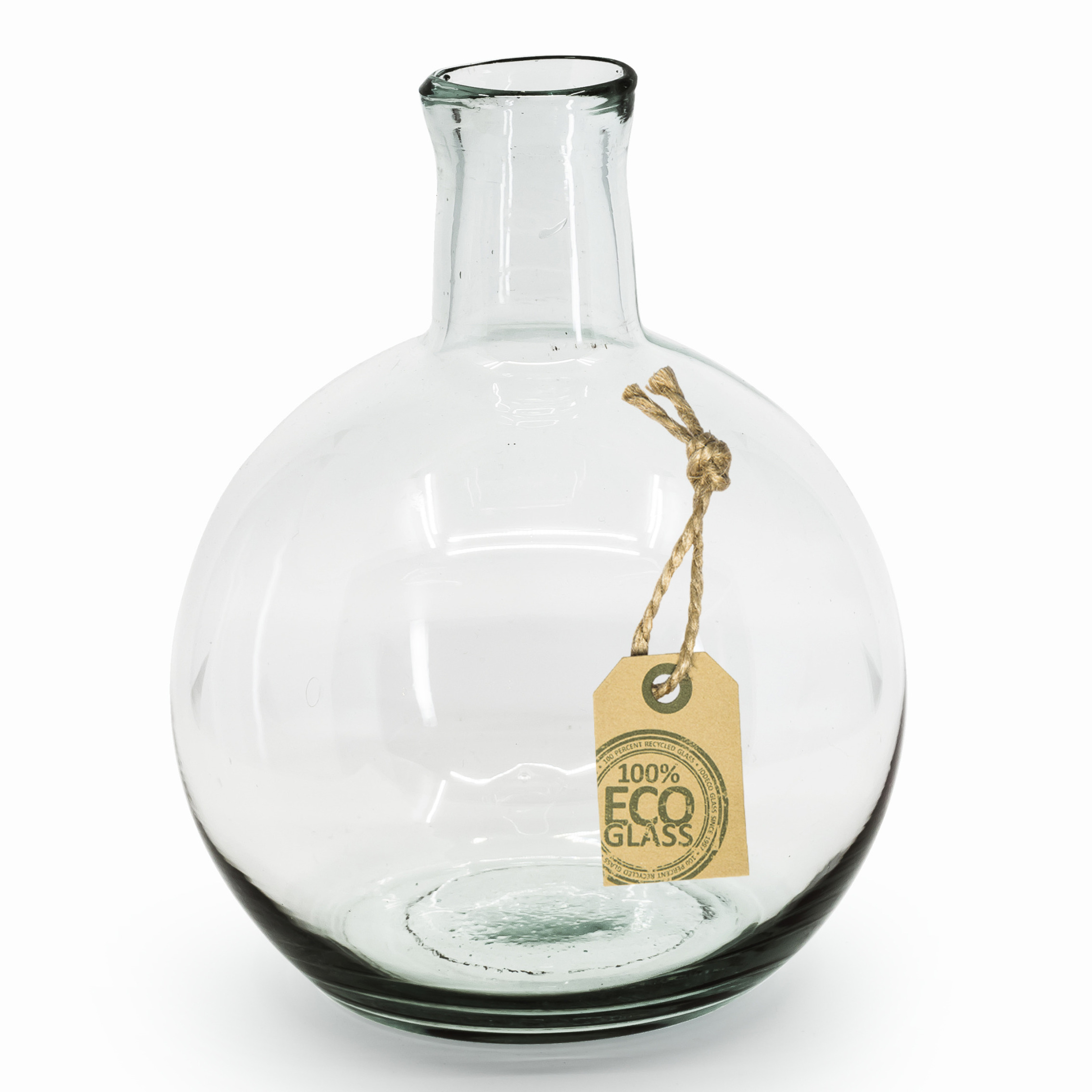 Merkloos Transparante ronde fles vaas/vazen van eco glas 18 x 24 cm -