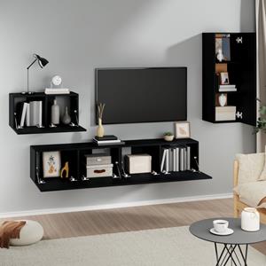 vidaXL TV-Schrank 4-tlg. TV-Schrank-Set Schwarz Holzwerkstoff (4-St)