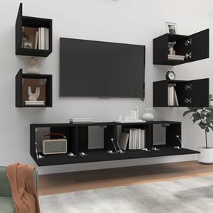 vidaXL TV-Schrank 6-tlg. TV-Schrank-Set Schwarz Holzwerkstoff (6-St)