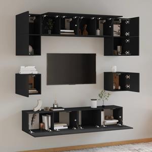 vidaXL TV-Schrank 8-tlg. TV-Schrank-Set Schwarz Holzwerkstoff (8-St)