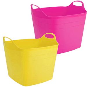 HI Voordeelset van 2x stuks kunststof flexibele emmers/wasmanden/kuipen liter in het roze/geel -