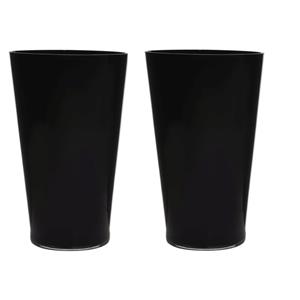 Merkloos 2x stuks luxe stijlvolle zwarte conische bloemen vaas/vazen van glas x 25 cm -