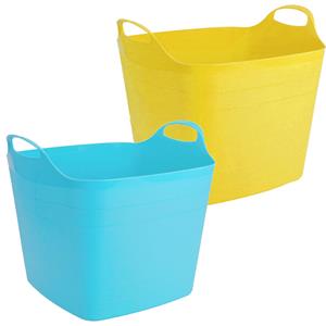 HI Voordeelset van 2x stuks kunststof flexibele emmers/wasmanden/kuipen liter in het geel/blauw -