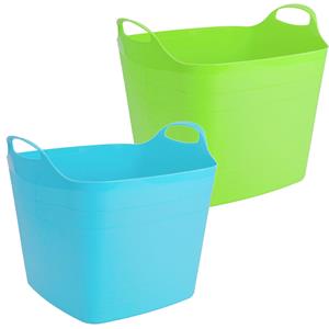 HI Voordeelset van 2x stuks kunststof flexibele emmers/wasmanden/kuipen liter in het groen/blauw -