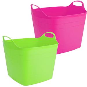 HI Voordeelset van 2x stuks kunststof flexibele emmers/wasmanden/kuipen liter in het groen/roze -