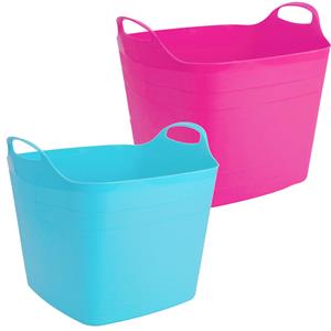 HI Voordeelset van 2x stuks kunststof flexibele emmers/wasmanden/kuipen liter in het roze/blauw -