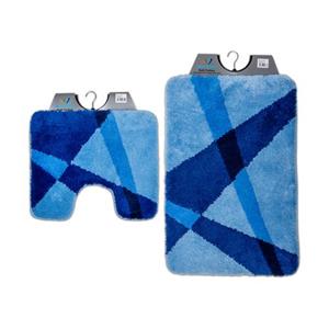Wicotex  Badmat Set Met Toiletmat - Wc Mat Met Uitsparing Blauw Gestreept - Antislip Onderkant