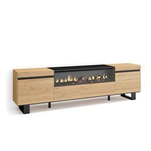 Skraut Home  Tv-meubel, Lowboard, 200x57x35cm, Elektrische Haard, Industrieel Design, Eiken/zwart