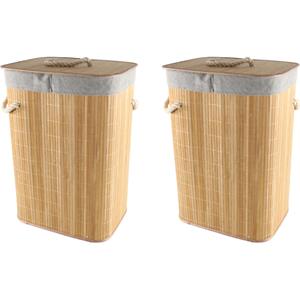 Merkloos 2x Bamboe houten wasmanden/wasgoedmanden 29 x x 57 cm -