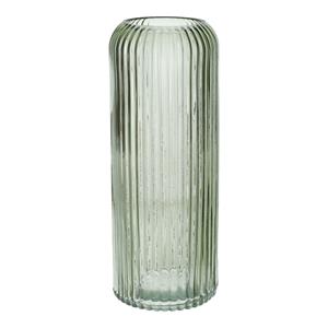 Bellatio Design Bloemenvaas ribbel - lichtgroen - transparant glas - D10 x H25 cm -