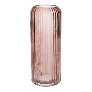 Bellatio Design Bloemenvaas ribbel - oudroze - transparant glas - D10 x H25 cm -