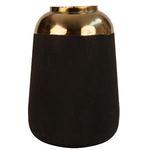 Merkloos Bloemenvaas de luxe - zwart/goud - metaal - D17 x H27 cm - sierlijk - decoratief -