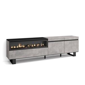 Skraut Home  Tv-meubel, Lowboard, 200x57x35cm, Elektrische Haard, Industrieel Design, Cement