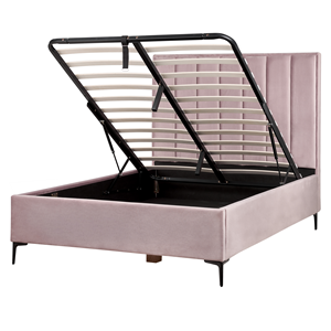 BELIANI Bed met opbergruimte fluweel roze 140 x 200 cm SEZANNE