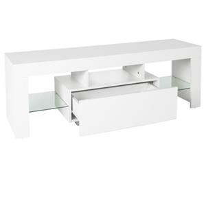 ML-Design Tv-meubel Met Led Verlichting- 130x49x45cm -wit In Hout Met Glazen Legplank