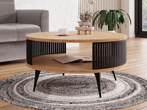 Mobistoxx Ronde salontafel MOZAIKO ⌀75 cm zwart/artisan eik