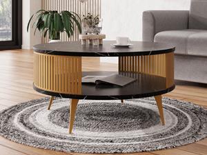 Mobistoxx Ronde salontafel MOZARTO ⌀ 75 cm goud/marmer zwart