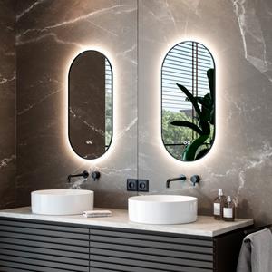 HIPP design 13900 ovale spiegel mat zwart 40x80cm met LED en spiegelverwarming