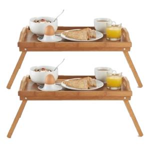 Merkloos Set van 2x stuks ontbijt op bed dienbladen/tafeltjes hout 50 x 30 cm -