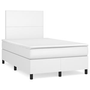 VidaXL Boxspring met matras en LED kunstleer wit 120x190 cm