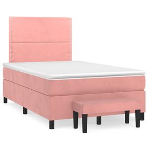 VidaXL Boxspring met matras fluweel roze 120x190 cm