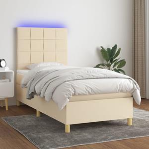 VidaXL Boxspring met matras en LED stof crèmekleurig 90x190 cm