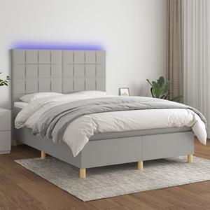 VidaXL Boxspring met matras en LED stof lichtgrijs 140x190 cm