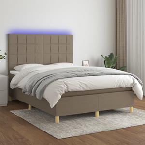 VidaXL Boxspring met matras en LED stof taupe 140x190 cm