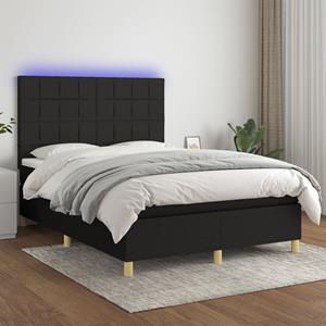 VidaXL Boxspring met matras en LED stof zwart 140x200 cm