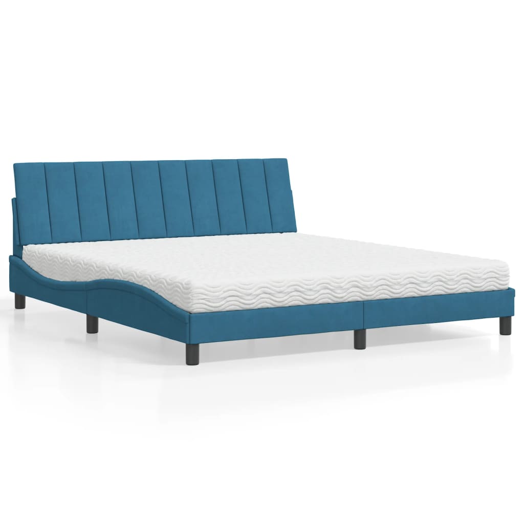 vidaxl Bed met matras fluweel blauw 180x200 cm