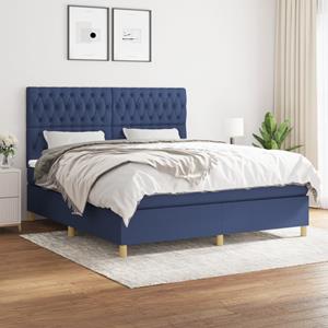 VidaXL Boxspring met matras stof blauw 180x200 cm