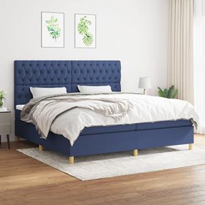 VidaXL Boxspring met matras stof blauw 200x200 cm