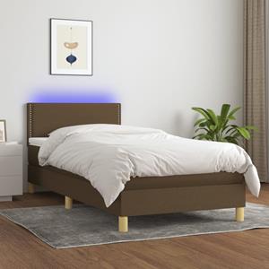 VidaXL Boxspring met matras en LED stof donkerbruin 90x190 cm