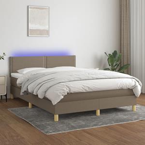 VidaXL Boxspring met matras en LED stof taupe 140x200 cm